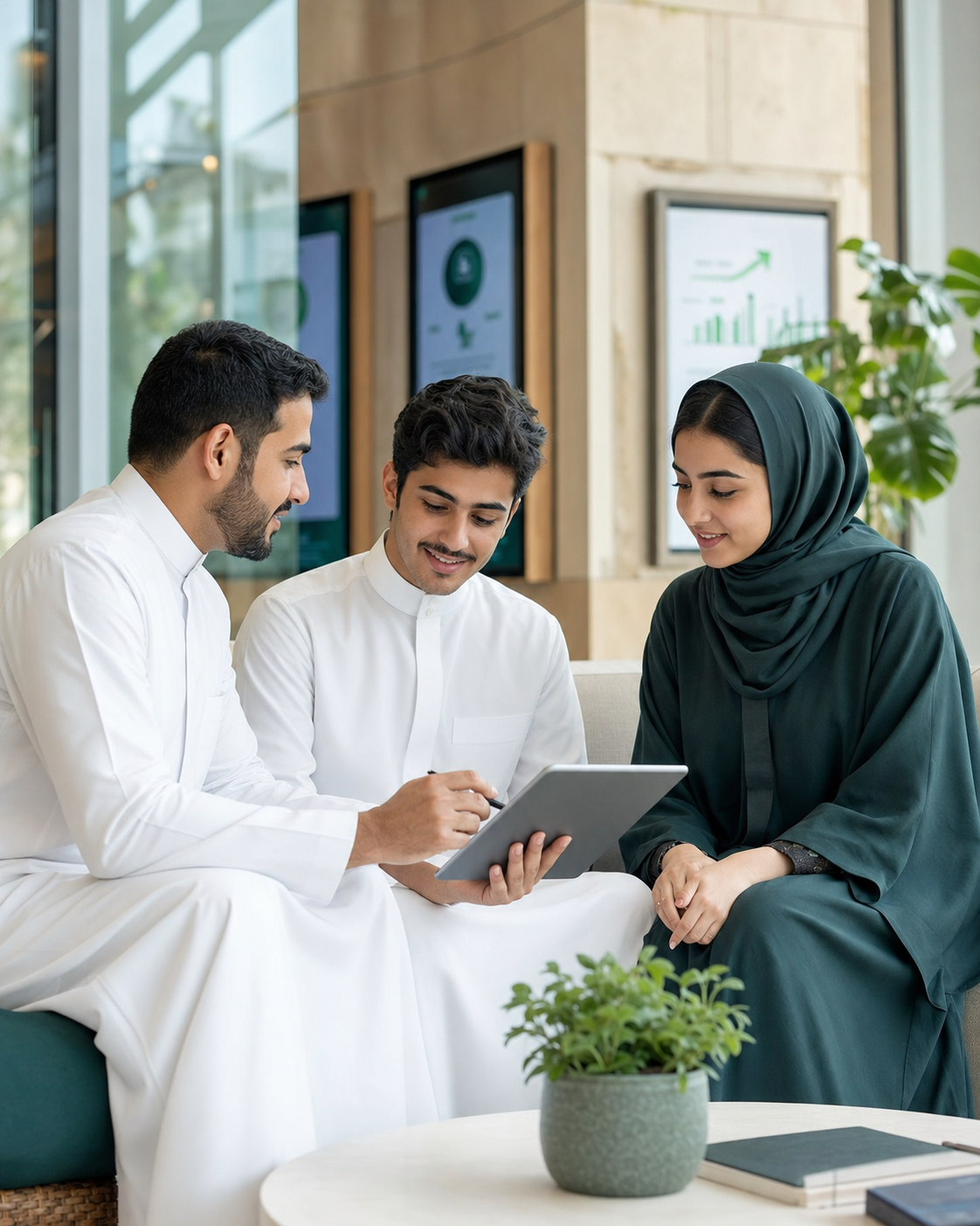 Saudi students reviewing a personalized career plan with a counsellor